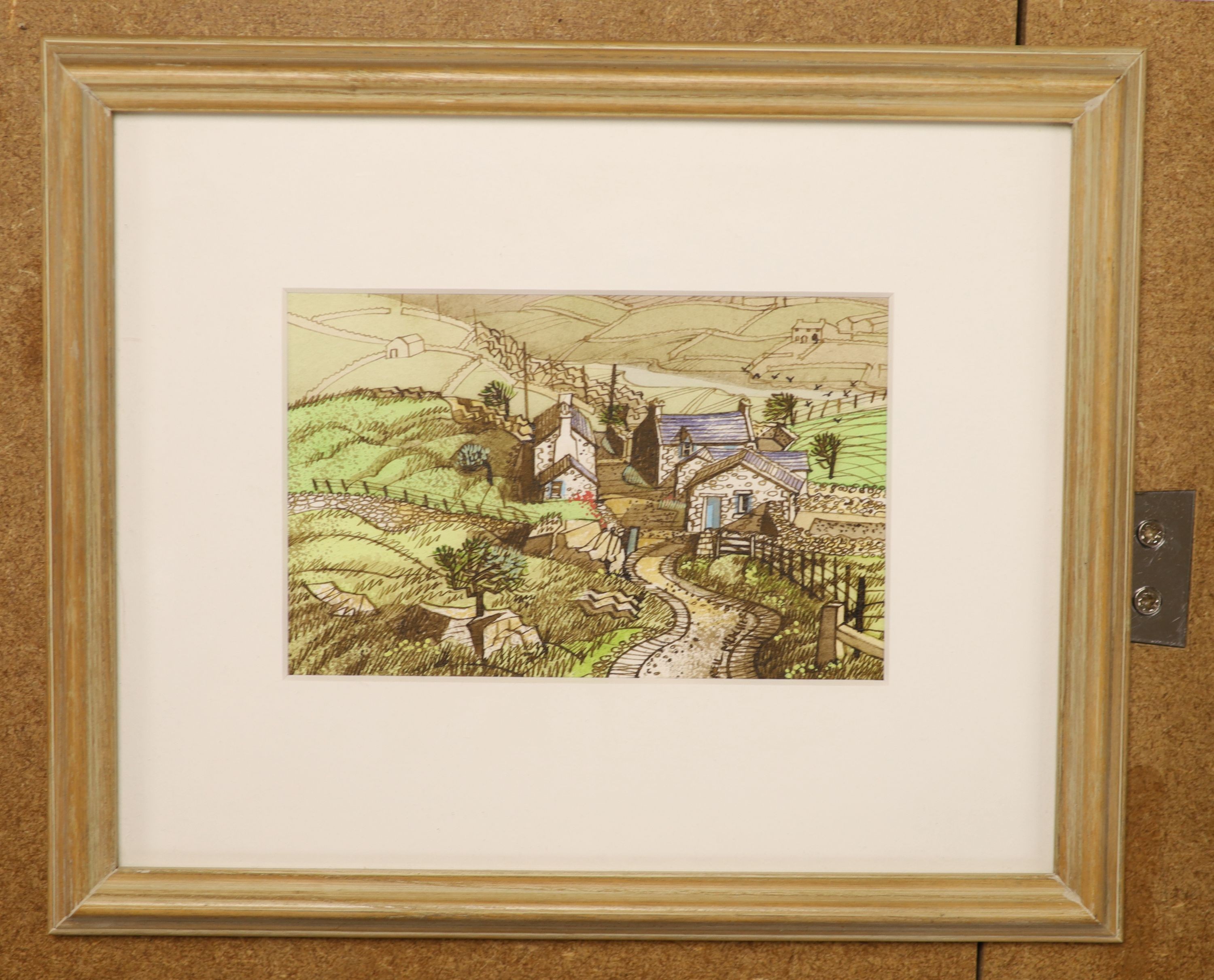 Neil Meacher (1934-2010), ink and watercolour, Welsh Farm, Snowdonia, signed and inscribed verso 10x16cm